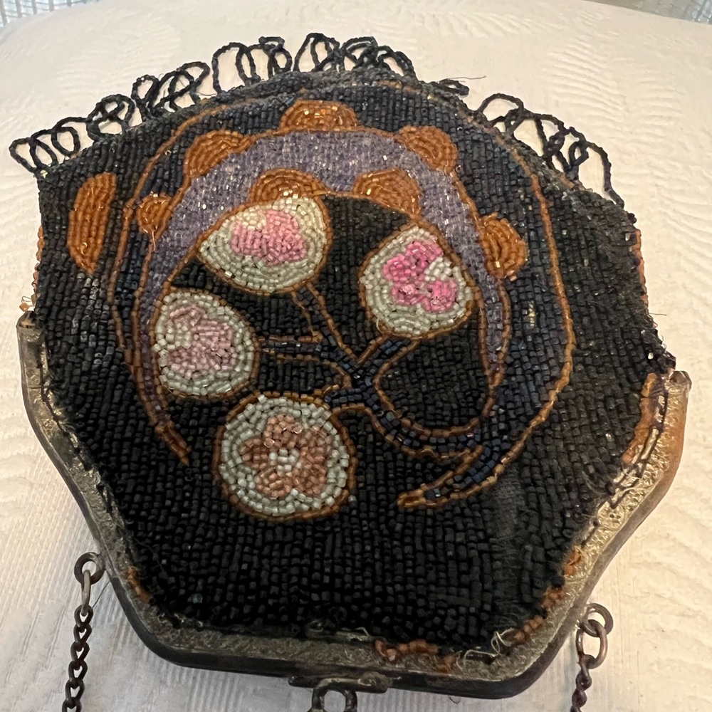 Antique Vintage Fringe Beaded Ornate Purse Bag - Picture 5 of 8